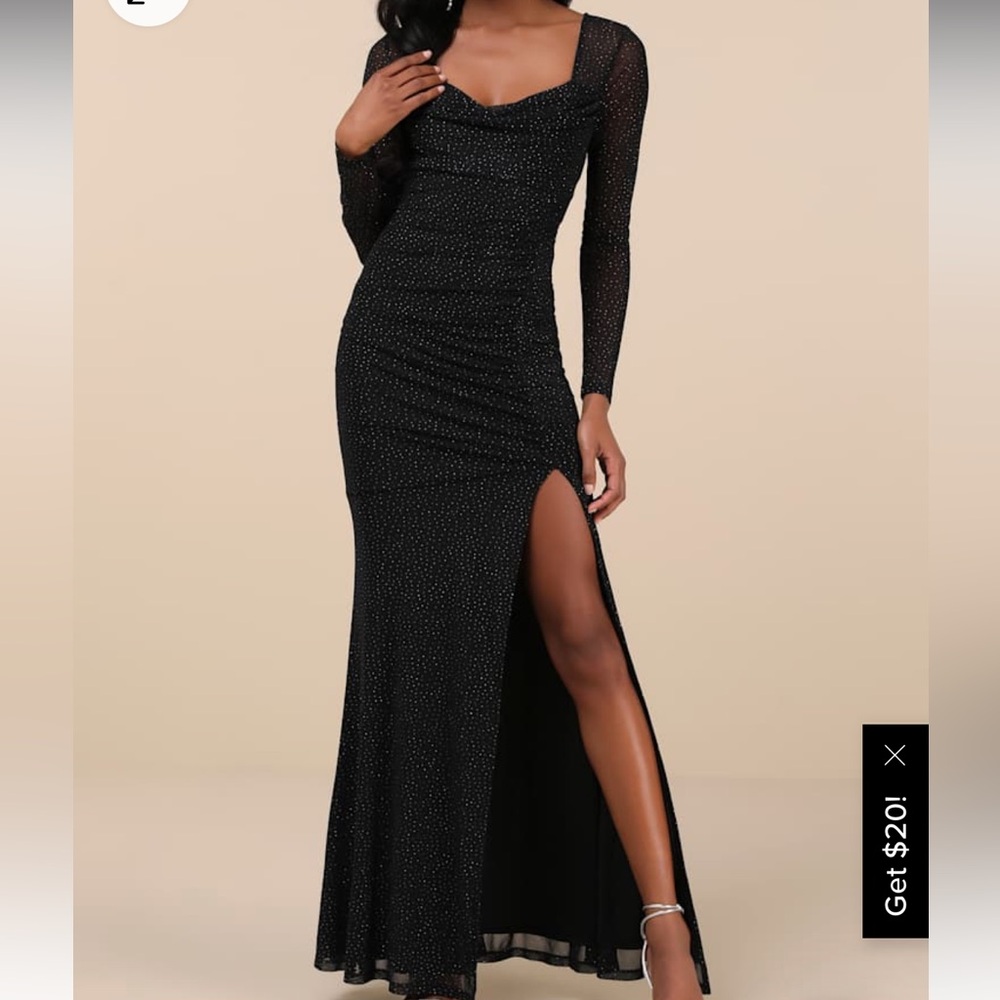 Incredibly Sensational Sparkly Black Mesh Maxi Dress XS